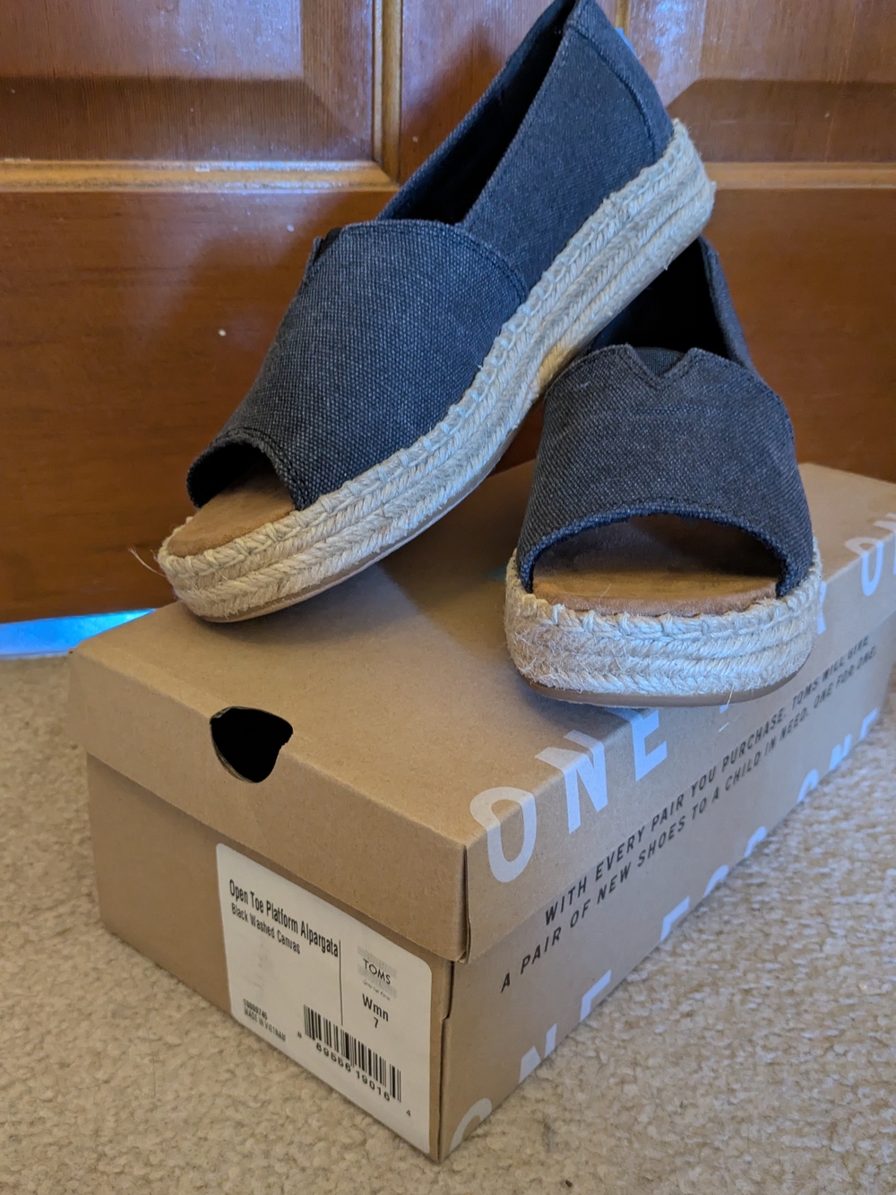 TOMS Women's Open-Toe Alpargata Slip-On - Black Washed Canvas